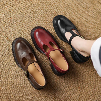 Zapatos Mary Jane de Cuero Elegantes para Mujeres con Plataforma T Strap y Tacón Grueso Estilo Vintage