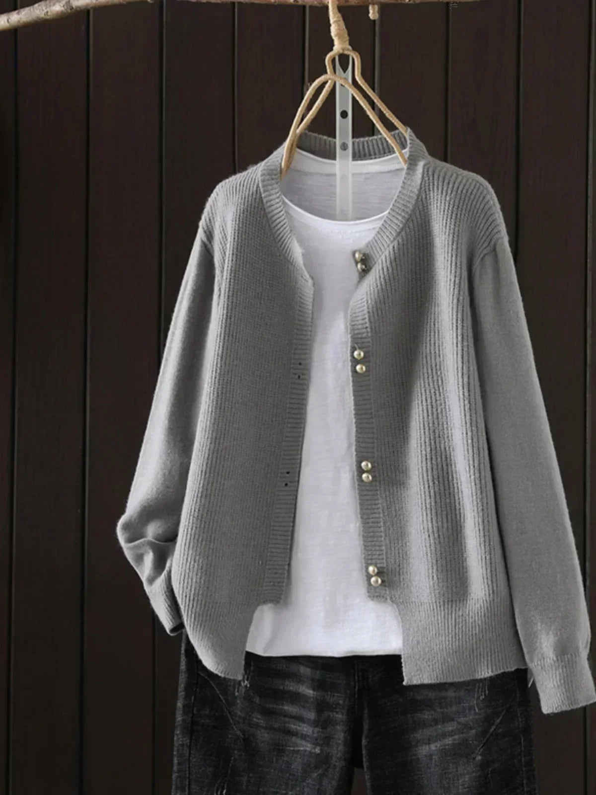Cárdigan Acogedor de Canalé para Mujeres con Cuello Redondo y Mangas Largas, Botones de Perla, Estilo Relajado y Oversized