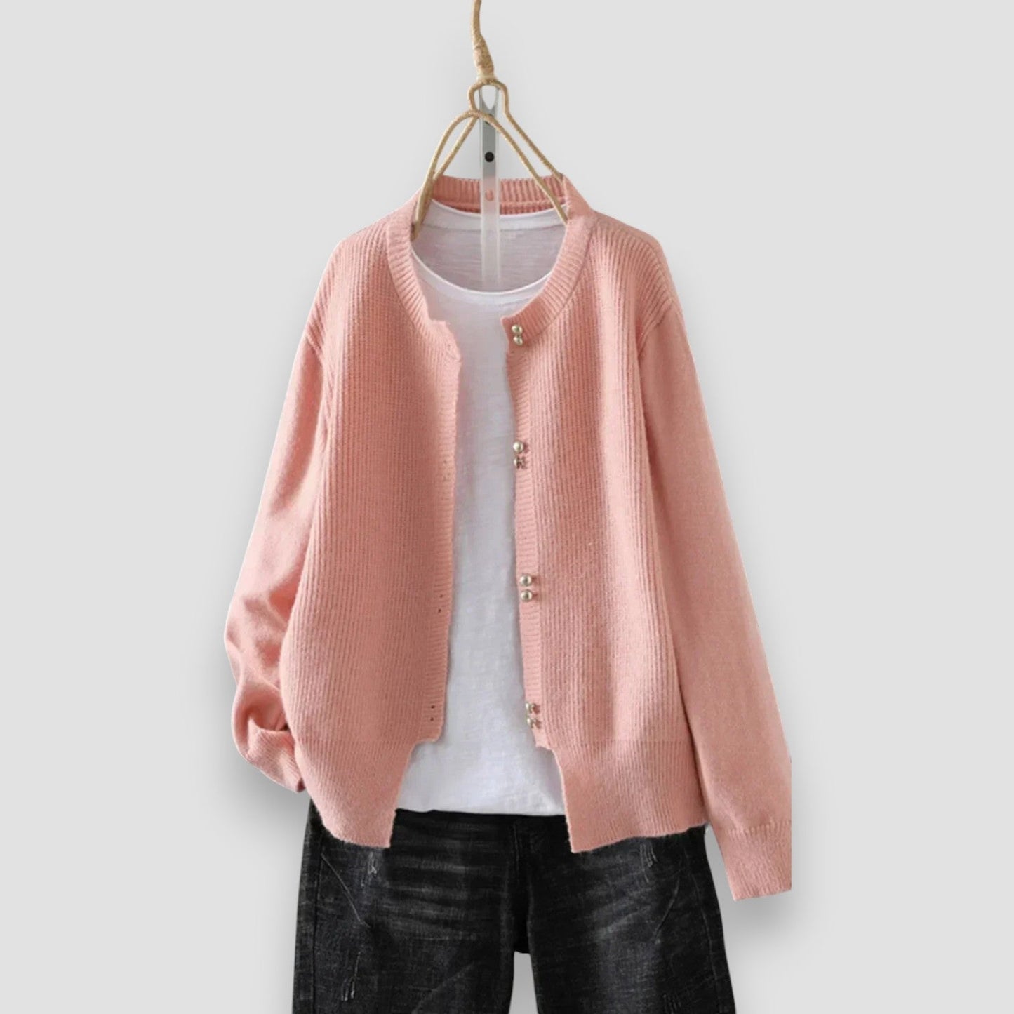 Cárdigan Acogedor de Canalé para Mujeres con Cuello Redondo y Mangas Largas, Botones de Perla, Estilo Relajado y Oversized