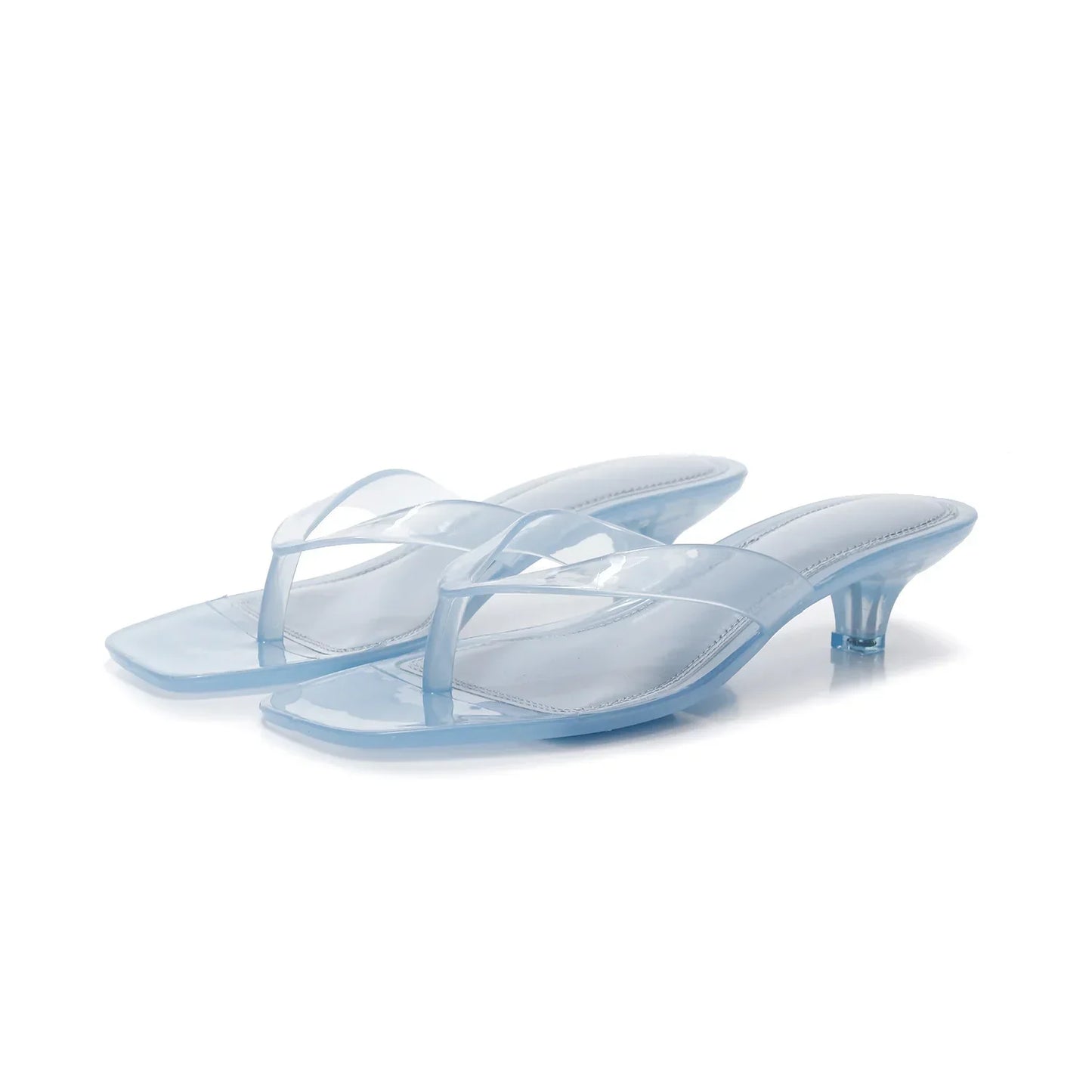 Sandalia de Tanga de Patente Elegante para Mujeres con Punta Cuadrada y Tacón Bajo Estilo Slip On