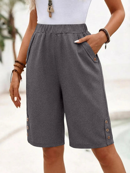 Shorts de Bermuda Sin Esfuerzo para Mujeres con Cintura Alta y Detalles de Botón, Estilo Casual Relajado