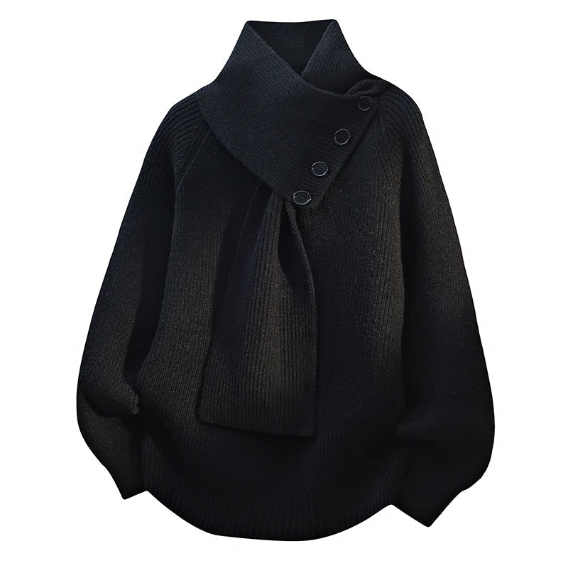 Suéter de Punto Cómodo para Mujeres con Cuello Asimétrico, Manga Murciélago, Detalle de Botón y Estilo Relajado