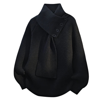 Suéter de Punto Cómodo para Mujeres con Cuello Asimétrico, Manga Murciélago, Detalle de Botón y Estilo Relajado