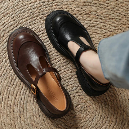Zapato de Plataforma Mary Jane de Cuero Elegante para Mujeres con Hebilla T Strap y Suela Gruesa Estilo Vintage