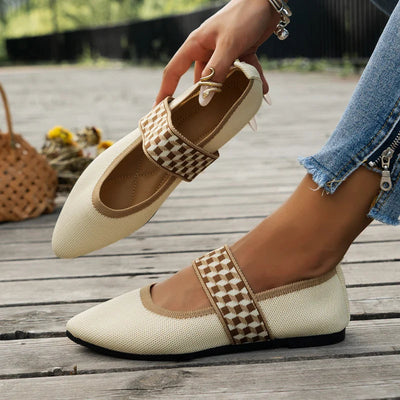 Zapatos Mary Jane cómodos para mujeres con tira elástica, punta cuadrada, estilo plano tejido