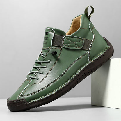 Zapatilla de Moda de Cuero Cómoda para Mujeres con Cordones y Correa de Velcro, Estilo Casual a Mano