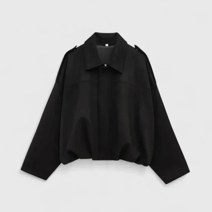 Chaqueta Cortada de Ante Sin Esfuerzo para Mujeres con Cuello, Manga Larga, Dobladillo Burbuja, Estilo Oversized y Relajado