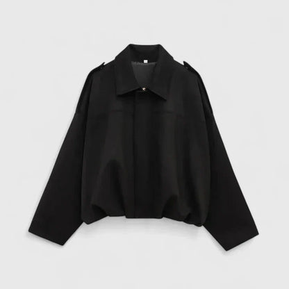 Chaqueta Cortada de Ante Sin Esfuerzo para Mujeres con Cuello, Manga Larga, Dobladillo Burbuja, Estilo Oversized y Relajado