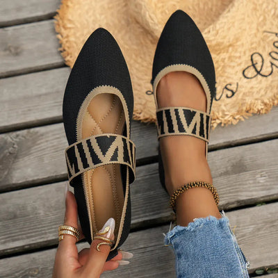 Zapatos Mary Jane cómodos para mujeres con tira elástica, punta cuadrada, estilo plano tejido