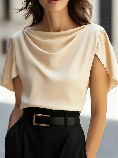 Blusa Elegante con Caída para Mujeres con Cuello de Capa y Mangas Fluidas Estilo Relajado y Sedoso