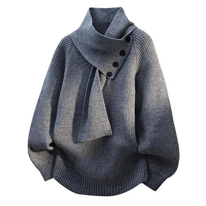 Suéter de Punto Cómodo para Mujeres con Cuello Asimétrico, Manga Murciélago, Detalle de Botón y Estilo Relajado
