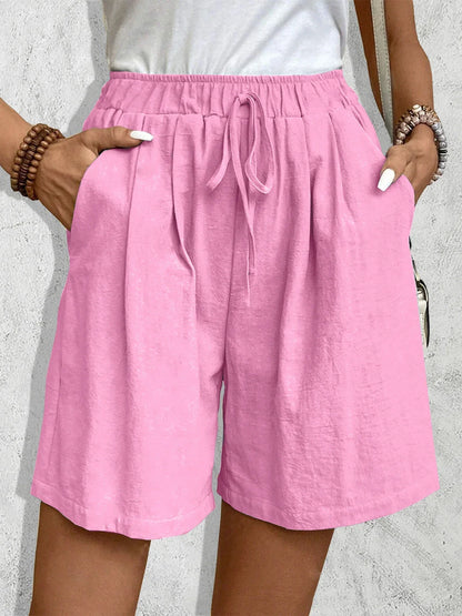 Pantalones Cortos de Lino Amplios y Sin Esfuerzo para Mujeres con Cintura Alta y Estilo Casual Relajado