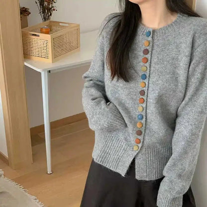 Suéter Cardigan Cómodo para Mujeres con Cuello Redondo, Manga Larga, Botones Frontales, Estilo Relajado y Oversized