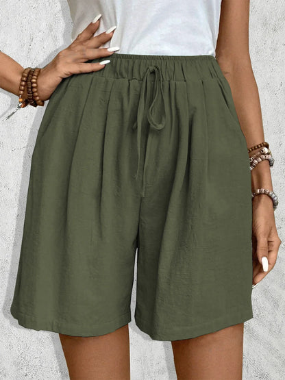 Pantalones Cortos de Lino Amplios y Sin Esfuerzo para Mujeres con Cintura Alta y Estilo Casual Relajado
