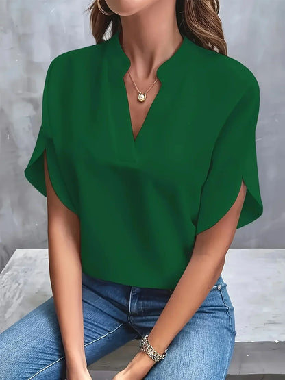 Blusa de Chifón Sin Esfuerzo para Mujeres con Cuello en V y Mangas con Volantes, Estilo Relajado y Fluido
