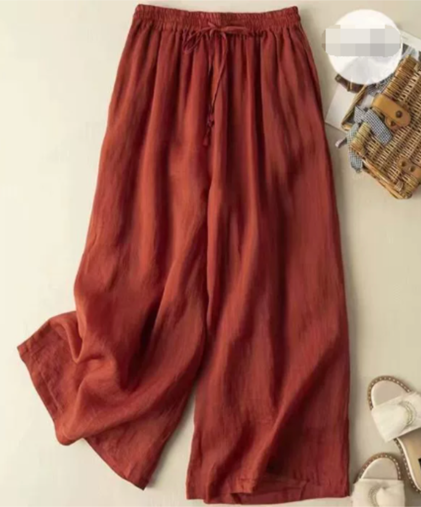 Pantalones Anchos de Lino para Mujeres con Cintura Alta y Cordón, Largo hasta el Tobillo, Estilo Casual Relajado