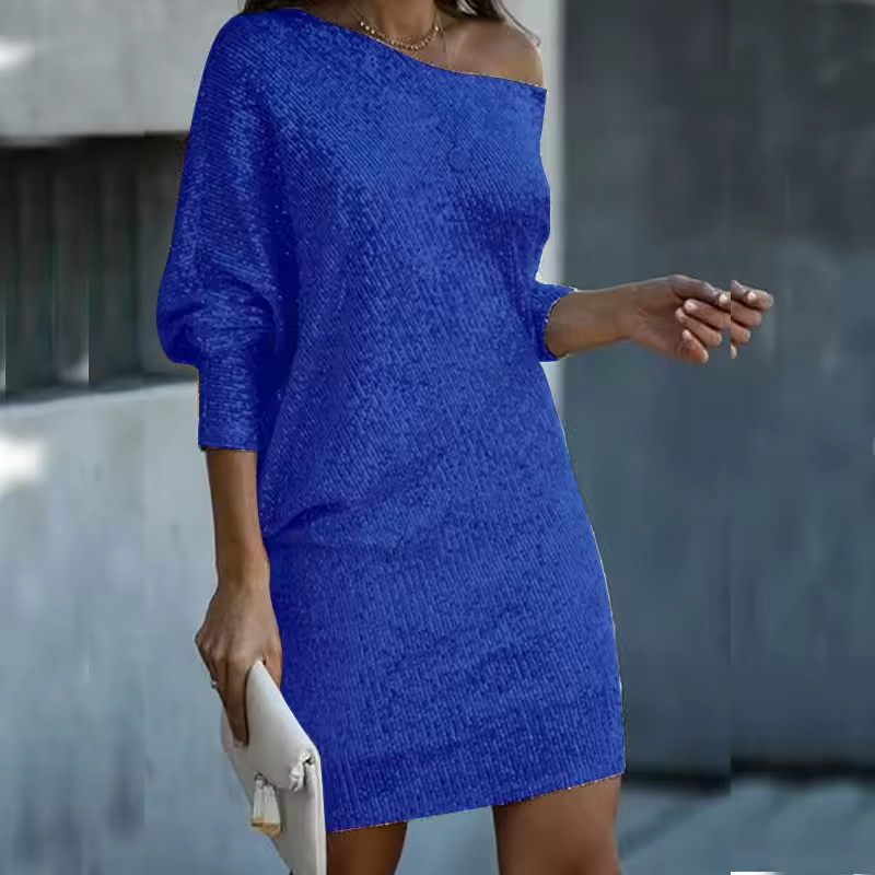 Elegante Vestido Mini de Lentejuelas para Mujeres con Manga Capa de Un Hombro, Cuerpo Ajustado, Brillante, Estilo Formal para Fiestas