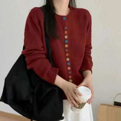 Suéter Cardigan Cómodo para Mujeres con Cuello Redondo, Manga Larga, Botones Frontales, Estilo Relajado y Oversized