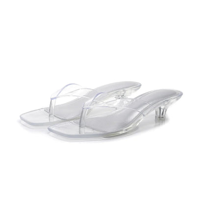 Sandalia de Tanga de Patente Elegante para Mujeres con Punta Cuadrada y Tacón Bajo Estilo Slip On