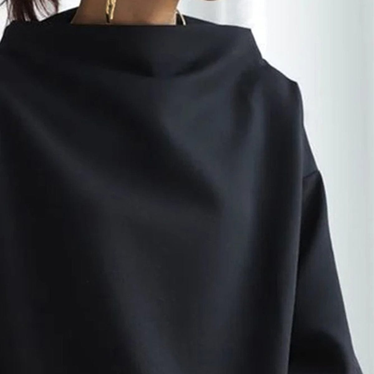 Blusa Oversized Cómoda para Mujeres con Cuello Alto y Manga Globo Estilo Tranquilo