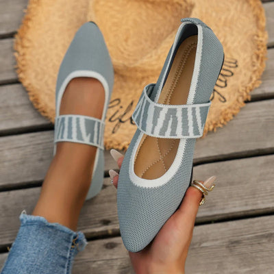 Zapatos Mary Jane cómodos para mujeres con tira elástica, punta cuadrada, estilo plano tejido