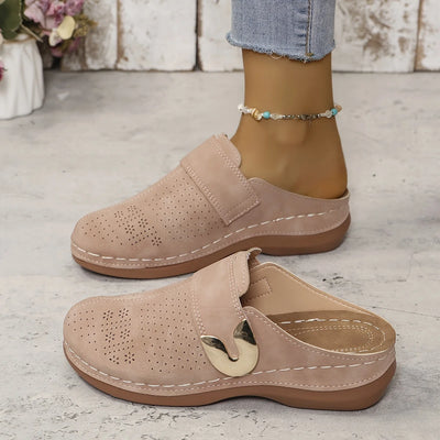 Mulas Cómodas para Mujeres con Detalle de Hebilla, Punta Cerrada, Suela Suave, Estilo Sin Tacón
