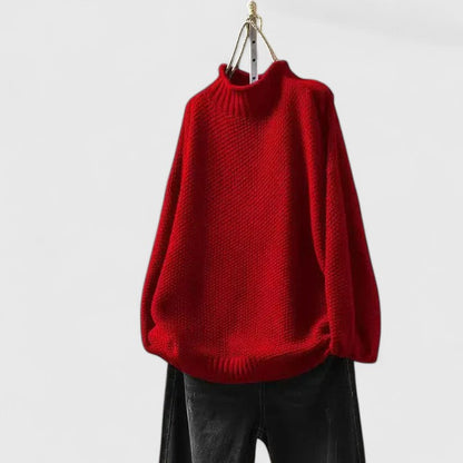 Suéter Chunky Cómodo para Mujeres con Cuello Alto, Manga Larga, Corte Relajado y Dobladillo Curvado