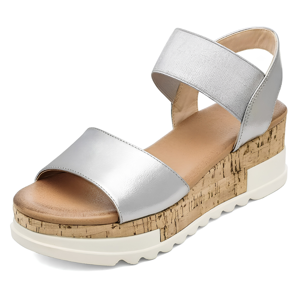 Sandalias Wedge Cómodas para Mujeres con Correa de Tobillo Elástica y Plataforma de Corcho Estilo Abierto