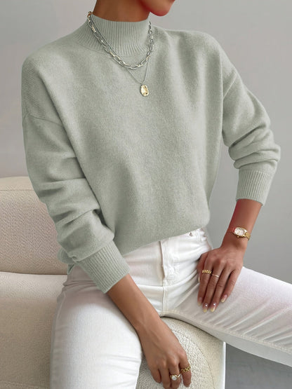 Suéter de Punto Acanalado Cómodo para Mujeres con Cuello Alto, Manga Larga y Estilo Oversized Relajado