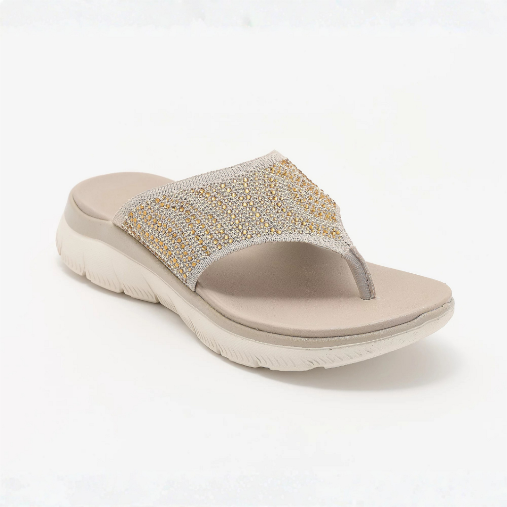 Chanclas Cómodas para Mujeres con Tira de Strass y Suela de Cuña Acolchada Estilo Thong