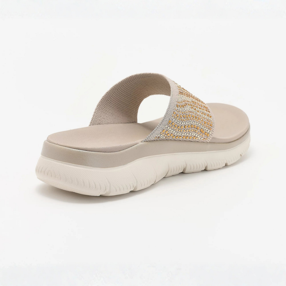 Chanclas Cómodas para Mujeres con Tira de Strass y Suela de Cuña Acolchada Estilo Thong