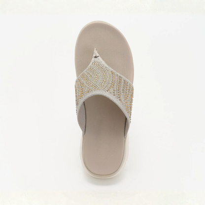 Chanclas Cómodas para Mujeres con Tira de Strass y Suela de Cuña Acolchada Estilo Thong