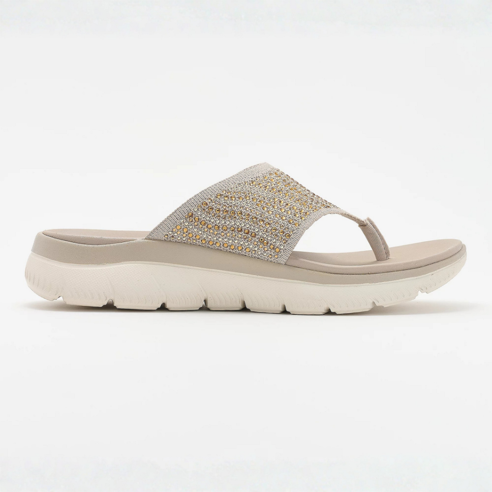 Chanclas Cómodas para Mujeres con Tira de Strass y Suela de Cuña Acolchada Estilo Thong