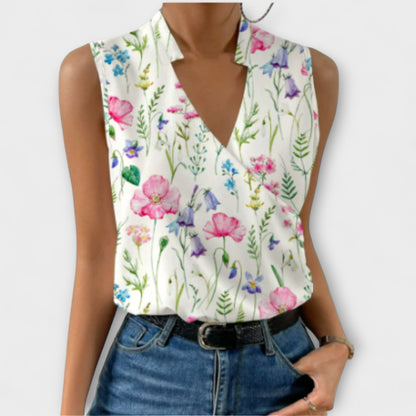 Blusa Elegante de Satén para Mujeres con Escote en V, Sin Mangas y Estilo Drapado