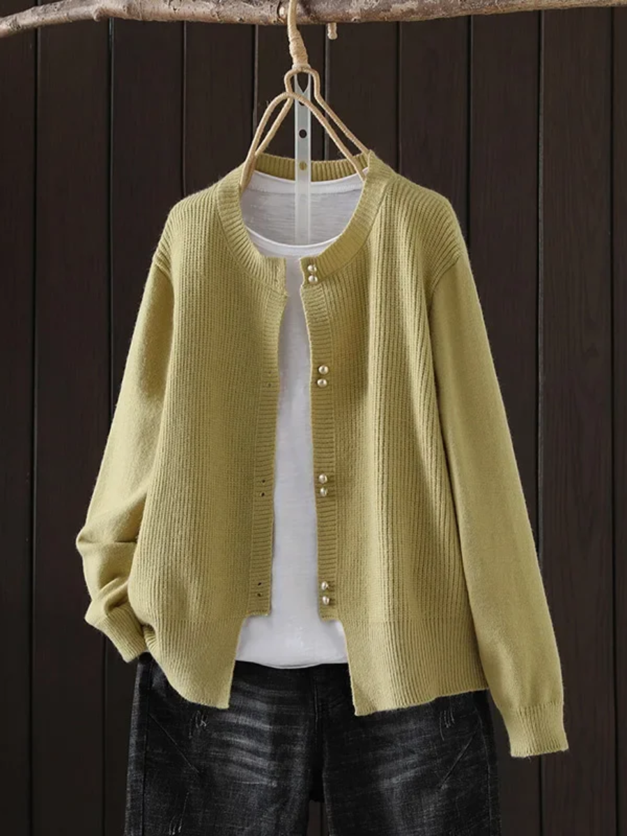 Cárdigan Acogedor de Canalé para Mujeres con Cuello Redondo y Mangas Largas, Botones de Perla, Estilo Relajado y Oversized