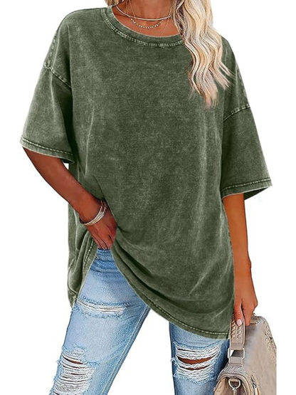 Túnica de Algodón Lavado Sin Esfuerzo para Mujeres con Cuello Redondo y Manga Corta, Estilo Oversized y Casual
