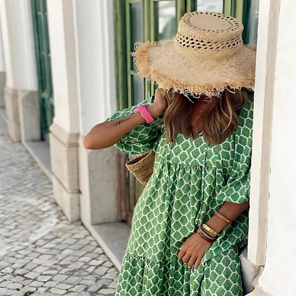 Vestido Maxi Floral Sin Esfuerzo para Mujeres con Escote en V, Manga de Campana, Volantes en Capas y Estilo Bohemio