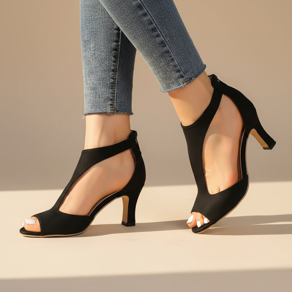 Sandalía de Tacón Abierta Elegante con Corte y Cierre de Tobillo en Estilo Stiletto para Mujeres