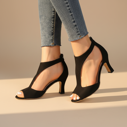 Sandalía de Tacón Abierta Elegante con Corte y Cierre de Tobillo en Estilo Stiletto para Mujeres
