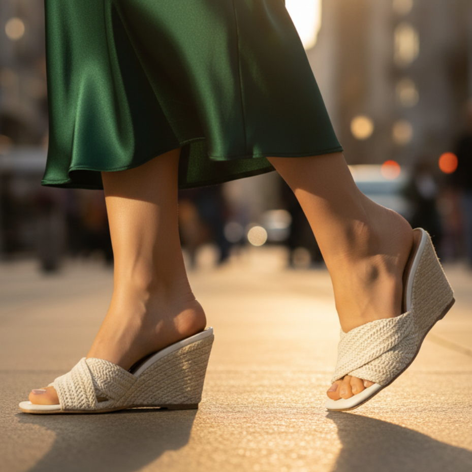 Sandalía de Cuña de Rafía Tejida con Estilo para Mujeres con Tira Trenzada Abierta en los Dedos y Plataforma