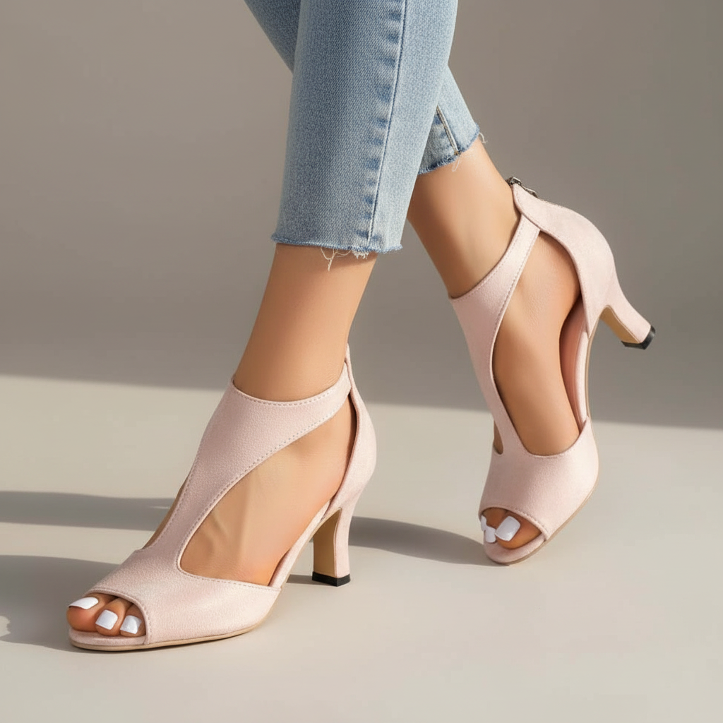 Sandalía de Tacón Abierta Elegante con Corte y Cierre de Tobillo en Estilo Stiletto para Mujeres