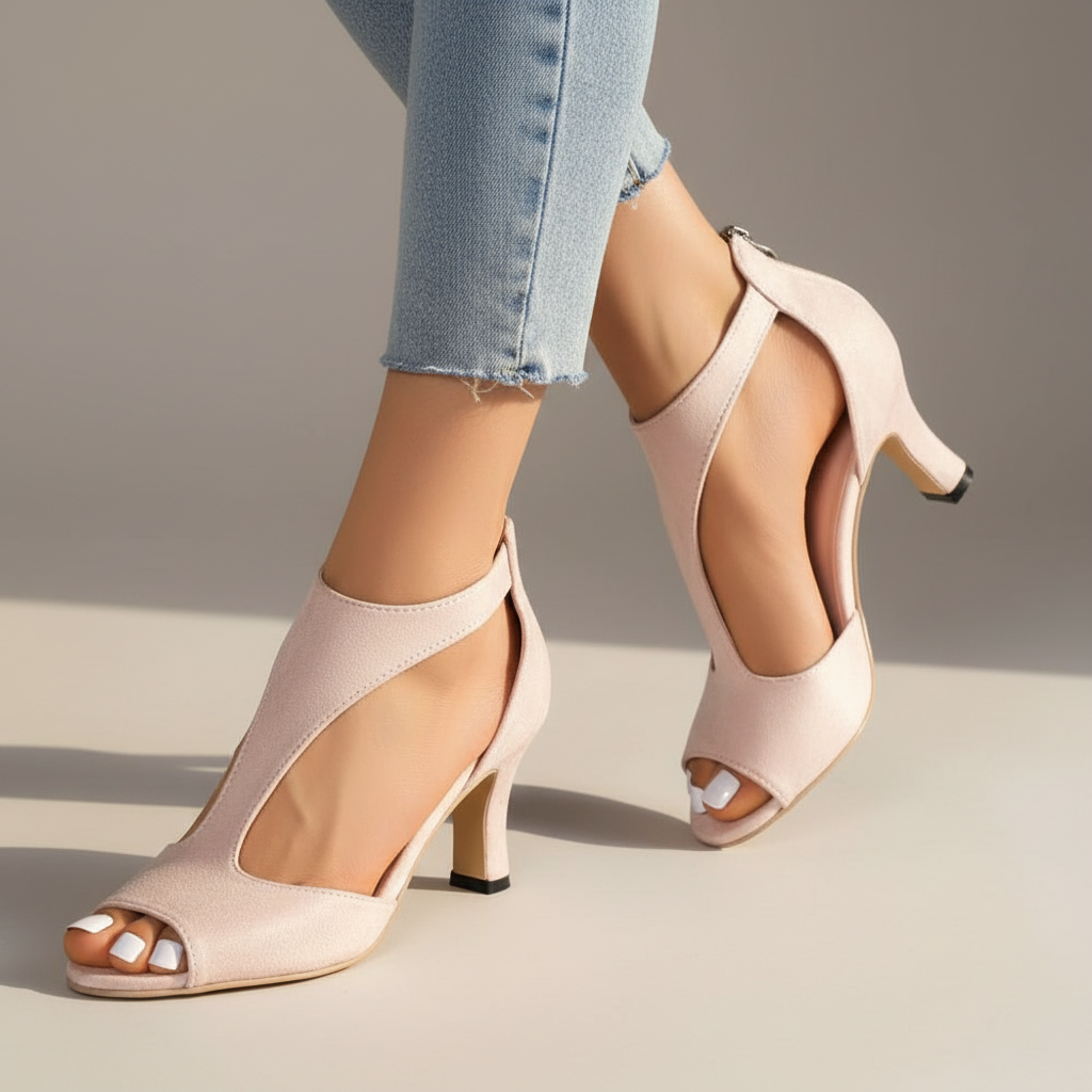 Sandalía de Tacón Abierta Elegante con Corte y Cierre de Tobillo en Estilo Stiletto para Mujeres