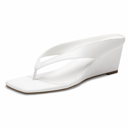 Tacones de Flip Flop Cómodos para Mujeres con Cuña Esculpida y Punta Cuadrada