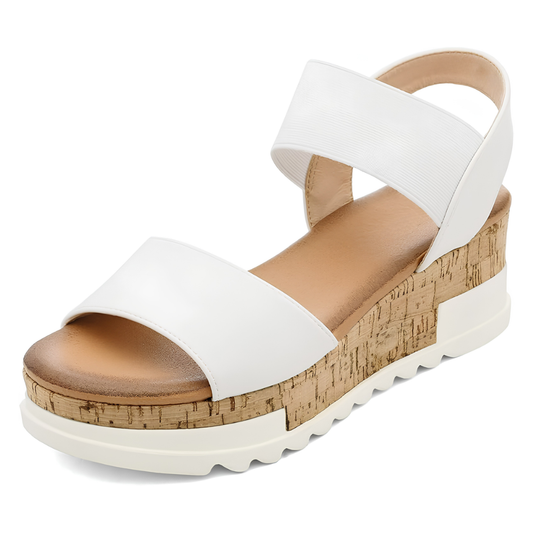 Sandalias Wedge Cómodas para Mujeres con Correa de Tobillo Elástica y Plataforma de Corcho Estilo Abierto