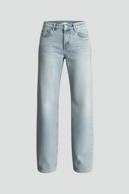 Jeans Elegantes de Color Azul Claro para Mujeres con Detalle de Cintura Alta y Cordón, Estilo Casual de Pierna Ancha