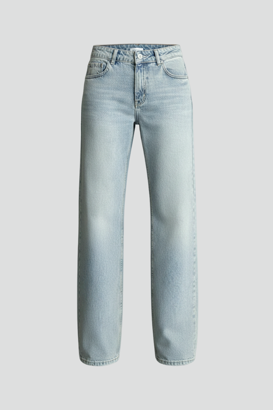 Jeans Elegantes de Color Azul Claro para Mujeres con Detalle de Cintura Alta y Cordón, Estilo Casual de Pierna Ancha