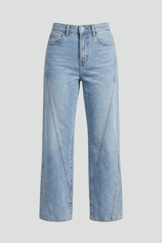 Jeans de Pierna Ancha Azul Relajados y Sin Esfuerzo para Mujeres con Cintura Alta y Estilo Recto
