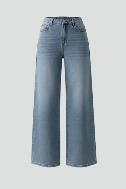 Jeans Anchos y Elegantes para Mujeres con Cintura Alta, Corte Relajado y Pierna Recta Estilo Casual de Mezclilla Azul