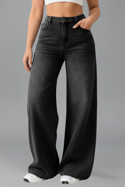 Jeans Anchos y Elegantes para Mujeres con Cintura Alta, Corte Relajado y Pierna Recta Estilo Casual de Mezclilla Azul