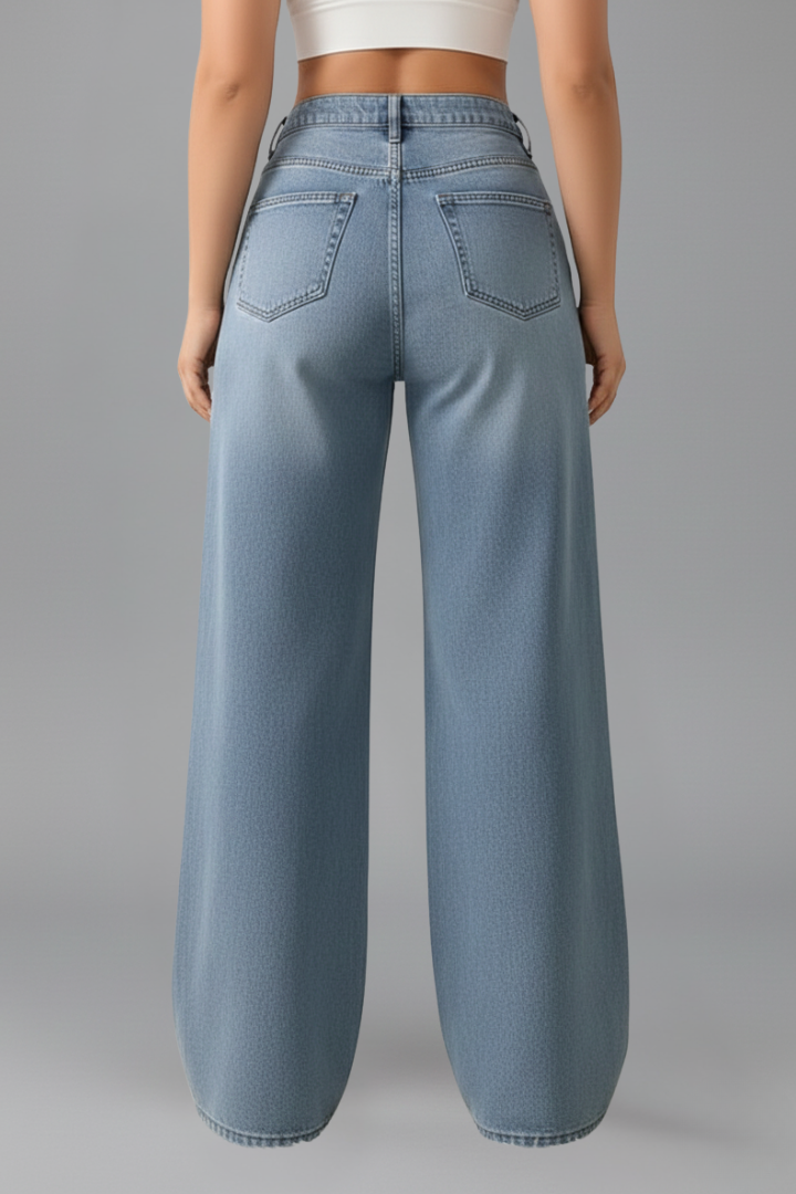 Jeans Anchos y Elegantes para Mujeres con Cintura Alta, Corte Relajado y Pierna Recta Estilo Casual de Mezclilla Azul